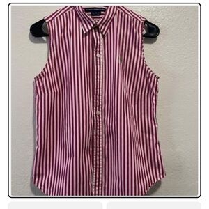 Polo by Ralph Lauren Sleeveless Button-Down Shirt - Pink & White Stripes